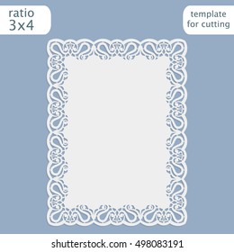 Laser cut wedding invitation card template with openwork border.  Doily for cake.  Cut out the paper card with lace pattern.  Greeting card template for cutting plotter. Vector.