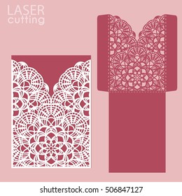 Laser cut wedding invitation card template vector. Wedding invitation or greeting card with abstract ornament. Open card. Suitable for greeting cards, invitations, menus.