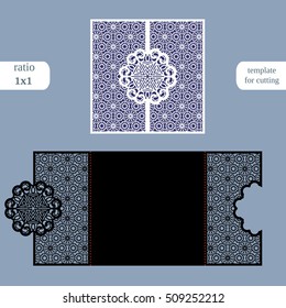 Laser cut wedding invitation card template vector. Cut paper card with abstract pattern. Cut out paper gate fold card for laser cutting or die cutting template. Wedding invitation mockup.