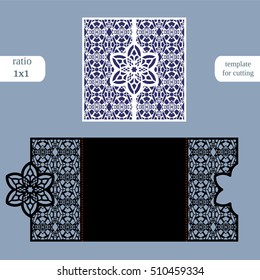 Laser cut wedding invitation card template vector. Cut paper card with abstract pattern. Cut out paper gate fold card for laser cutting or die cutting template. Wedding invitation mockup.