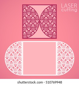 Laser cut wedding invitation card template vector. Die cut paper card with lace round pattern. Cutout paper gate fold card. Suitable for greeting cards, invitations, menus.