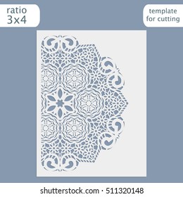 Laser cut wedding invitation card template.  Cut out the paper card with lace pattern.  Greeting card template for cutting plotter. Congratulations,  Christmas or New Year. Vector.