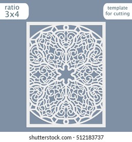 Laser cut wedding invitation card template.  Cut out the paper card with lace pattern.  Greeting card template for cutting plotter. Congratulation to Christmas or New Year. Vector.