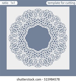 Laser cut wedding invitation card template.  Cut out the paper card with lace pattern.  Greeting card template for cutting plotter. Photo frame are laser cut from a plate. Vector.