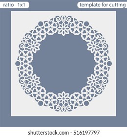 Laser cut wedding invitation card template.  Cut out the paper card with lace pattern.  Greeting card template for cutting plotter. Photo frame with floral patterns. Vector.