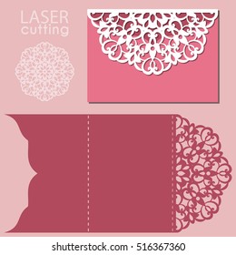 Laser cut wedding invitation card template vector. Wedding invitation or greeting card with abstract ornament. Open card. Suitable for greeting cards, invitations, menus.