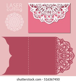 Laser cut wedding invitation card template vector. Wedding invitation or greeting card with abstract ornament. Open card. Suitable for greeting cards, invitations, menus.