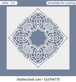 Laser cut wedding invitation card template.  Cut out the paper card with lace pattern.  Greeting card template for cutting plotter. Photo frame with  openwork pattern. Vector.