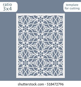 Laser cut wedding invitation card template.  Cut out the paper card with lace pattern.  Greeting card template for cutting plotter. Congratulation to Christmas or New Year. Vector.