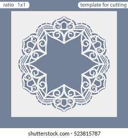 Laser cut wedding invitation card template.  Cut out the paper card with lace pattern.  Greeting card template for cutting plotter. 