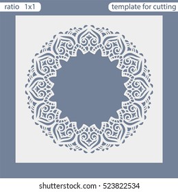 Laser cut wedding invitation card template.  Cut out the paper card with lace pattern.  Greeting card template for cutting plotter.