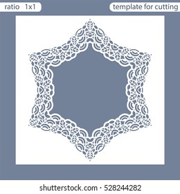 Laser cut wedding invitation card template.  Cut out the paper card with lace pattern.  Greeting card template for cutting plotter. Photo frame are laser cut from a plate. Vector.