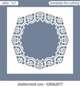 Laser cut wedding invitation card template.  Cut out the paper card with lace pattern.  Greeting card template for cutting plotter. Photo frame are laser cut from a plate. Vector.