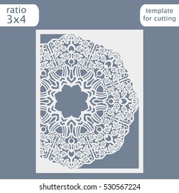 Laser cut wedding invitation card template.  Cut out the paper card with lace pattern.  Greeting card template for cutting plotter. Congratulation to Christmas or New Year. Vector.