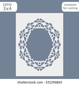 Laser cut wedding invitation card template.  Cut out the paper card with lace pattern.  Greeting card template for cutting plotter. Photo frame are laser cut from a plate. Vector.