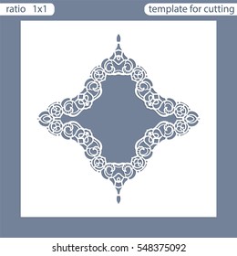 Laser cut wedding invitation card template.  Cut out the paper card with lace pattern.  Greeting card template for cutting plotter. Photo frame are laser cut from a plate. Vector.