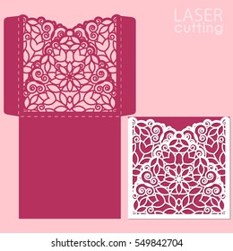 Laser cut wedding invitation card template vector. Wedding invitation or greeting card with abstract ornament. Open card. Suitable for greeting cards, invitations, menus.