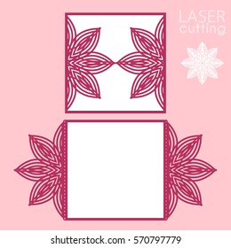 Laser cut wedding invitation card template vector. Greeting card with abstract lace ornament. Suitable for greeting cards, invitations, menus. Cutout paper gate fold card 