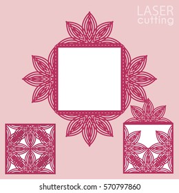 Laser cut wedding invitation card template vector. Greeting card with abstract lace ornament. Suitable for greeting cards, invitations, menus. Cutout paper gate fold card 