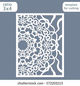 Laser cut wedding invitation card template.  Cut out the paper card with lace pattern.  Greeting card template for cutting plotter. Vector.