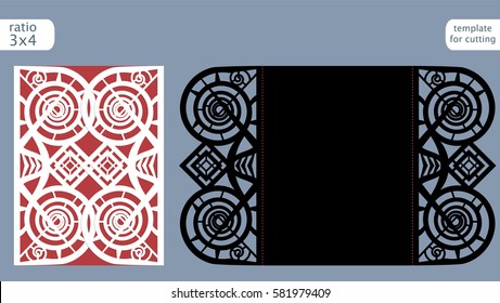 Laser cut wedding invitation card template vector. Die cut paper card with abstract pattern. Cutout paper gate fold card for laser cutting or die cutting template. Vector.