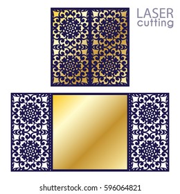 Laser cut wedding invitation card template vector. Die cut paper card with lace Arabic pattern. Cutout paper gate fold card for laser cutting or die cutting template.