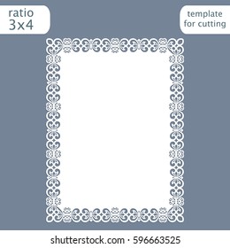 Laser cut wedding invitation card template.  Cut out the paper card with lace pattern.  Greeting card template for cutting plotter. Vector.