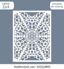 Laser cut wedding invitation card template.  Cut out the paper card with lace pattern.  Greeting card template for cutting plotter. Vector.