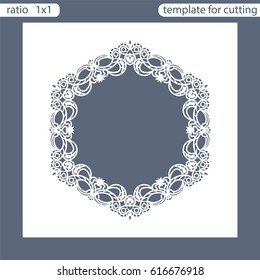 Laser cut wedding invitation card template.  Cut out the paper card with lace pattern.  Greeting card template for cutting plotter. Photo frame are laser cut from a plate. Vector.