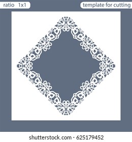 Laser cut wedding invitation card template.  Cut out the paper card with lace pattern.  Greeting card template for cutting plotter. Photo frame are laser cut from a plate. Vector.