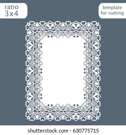 Laser cut wedding invitation card template with openwork border.  Cut out the paper card with lace pattern.  Greeting card template for cutting plotter. Vector.