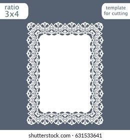 Laser cut wedding invitation card template with openwork border.  Cut out the paper card with lace pattern.  Greeting card template for cutting plotter. Vector.