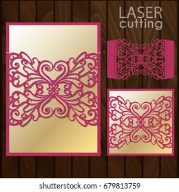 Laser cut wedding invitation card template vector. Wedding invitation or greeting card with abstract ornament. Open card. Suitable for greeting cards, invitations, menus.