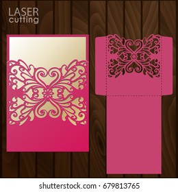 Laser cut wedding invitation card template vector. Wedding invitation or greeting card with abstract ornament. Open card. Suitable for greeting cards, invitations, menus.