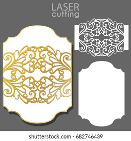 Laser cut wedding invitation card template vector. Wedding invitation or greeting card with abstract ornament. Open card. Suitable for greeting cards, invitations, menus.