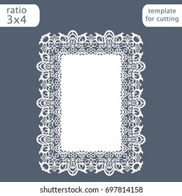 Laser cut wedding invitation card template with openwork border.  Cut out the paper card with lace pattern.  Greeting card template for cutting plotter. Vector.