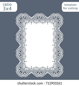 Laser cut wedding invitation card template with openwork border.  Cut out the paper card with lace pattern.  Greeting card template for cutting plotter. Vector.