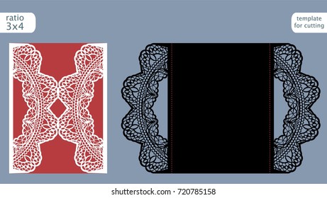 Laser cut wedding invitation card template vector. Die cut paper card with abstract pattern. Cutout paper gate fold card for laser cutting or die cutting template. Vector.