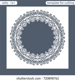 Laser cut wedding invitation card template.  Cut out the paper card with lace pattern.  Greeting card. Photo frame are laser cut from a plate. Vector.