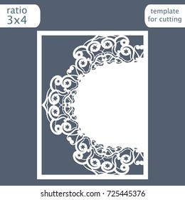 Laser cut wedding invitation card template with space for text.  Cut out the paper card with lace pattern.  Greeting card template for cutting plotter. Vector.