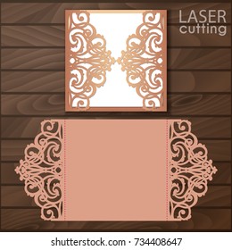 Laser cut wedding invitation card template vector. Cutout paper gate fold card for laser cutting or die cutting template. Wedding invitation mockup. Suitable for greeting cards, invitations, menus.