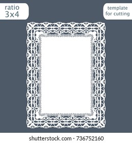 Laser cut wedding invitation card template with openwork border.  Cut out the paper card with lace pattern.  Greeting card template for cutting plotter. Vector.