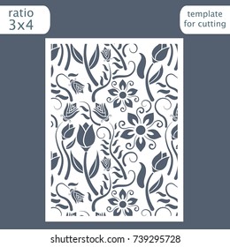 Laser cut wedding invitation card template.  Cut out the paper card with floral pattern.  Greeting card template for cutting plotter. Vector.