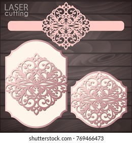 Laser cut wedding invitation card template vector. Wedding invitation or greeting card with abstract ornament. Open card. Suitable for greeting cards, invitations, menus.