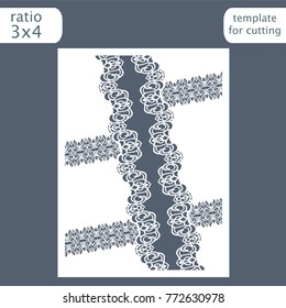 Laser cut wedding invitation card template. Cut out the paper card with lace pattern. Greeting card template for cutting plotter. Vector.
