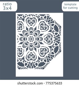 Laser cut wedding invitation card template.  Cut out the paper card with lace pattern.  Greeting card template for cutting plotter. Vector.