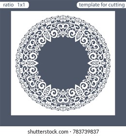 Laser cut wedding invitation card template.  Cut out the paper card with pattern of oak leaves.  Greeting card. Photo frame are laser cut from a plate. Vector.