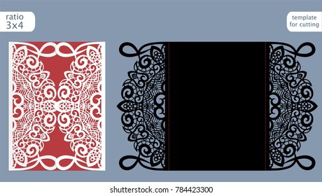 Laser cut wedding invitation card template vector. Die cut paper card with abstract pattern. Cutout paper gate fold card for laser cutting or die cutting template. Vector.