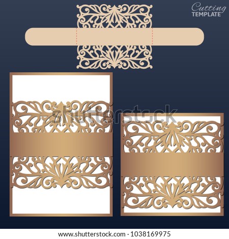 Laser cut wedding invitation card template vector. Wedding invitation or greeting card with abstract ornament. Open card. Suitable for greeting cards, invitations, menus.