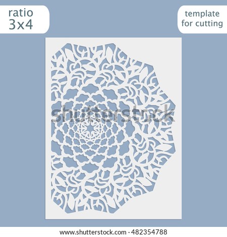 Laser cut wedding invitation card template vector.  the paper card with lace pattern.  Greeting template for cutting plotter.